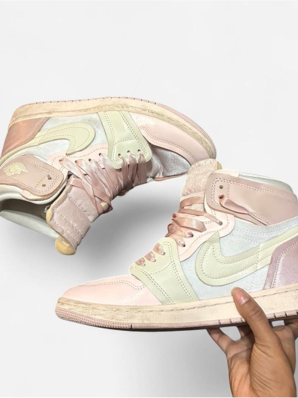Women's High-Top Sneakers in Pastel Pink & Cream